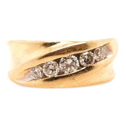 10K Gold Five Diamond Diagonal Band