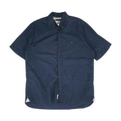Navy Solid Short Sleeve Button Down
