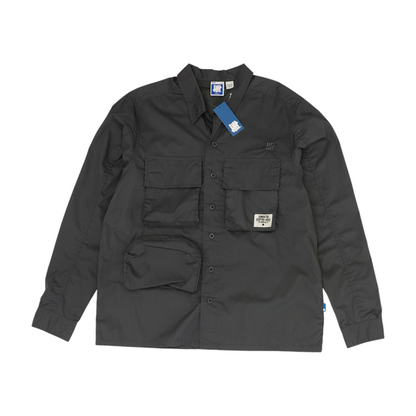 Gray Solid Long Sleeve Button Down