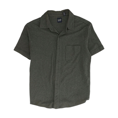 Gray Solid Short Sleeve Button Down