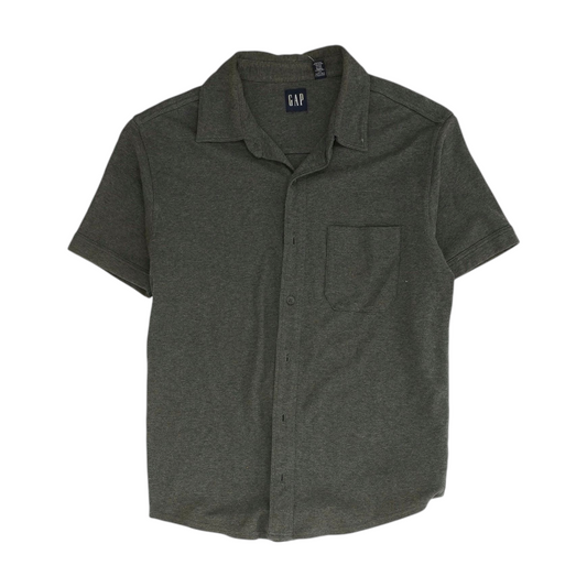 Gray Solid Short Sleeve Button Down