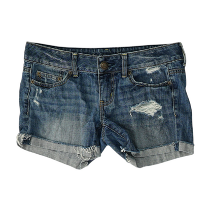 Blue Solid Denim Shorts