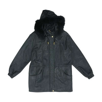 Black Solid Leather Coat