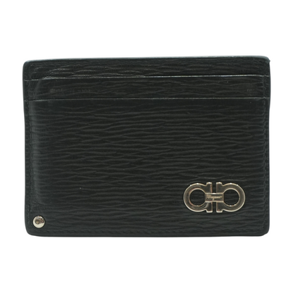 Black and Ferragamo Red Gancini Card Holder with Pull-Out ID Window