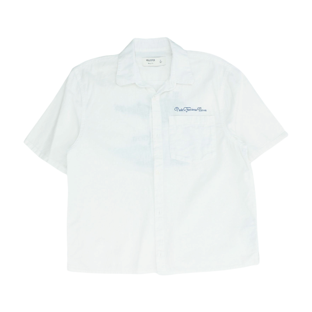 White Solid Short Sleeve Button Down