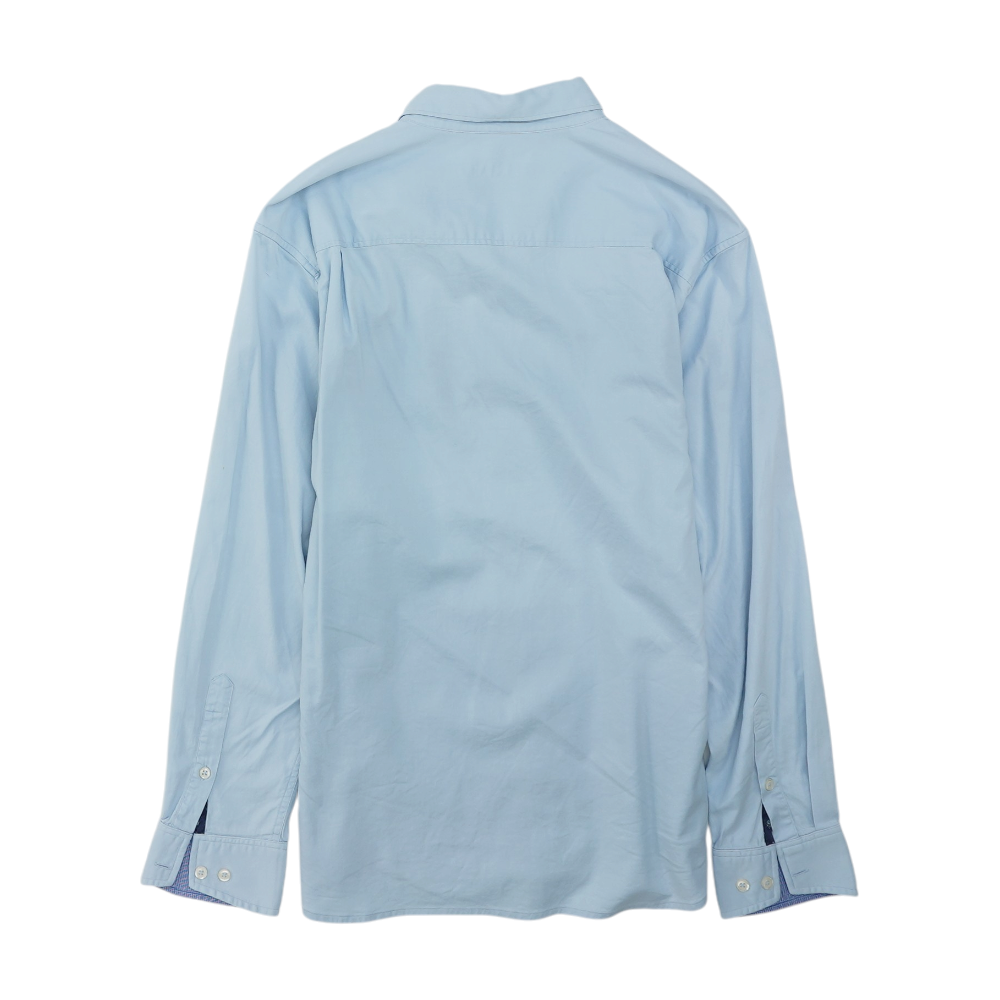 Blue Solid Long Sleeve Button Down