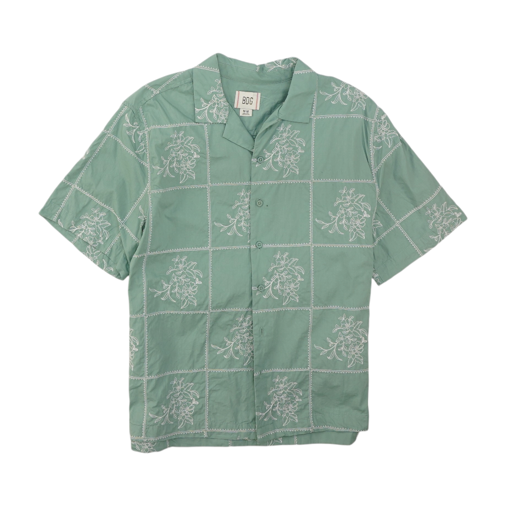 Green Floral Short Sleeve Button Down