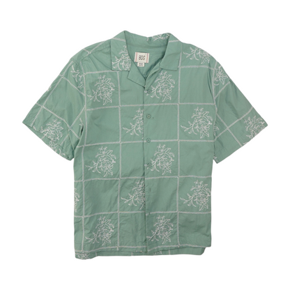 Green Floral Short Sleeve Button Down