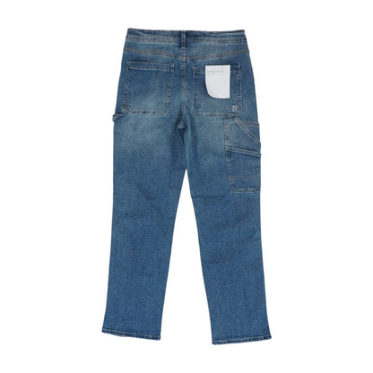 Blue Solid High Rise Straight Leg Jeans