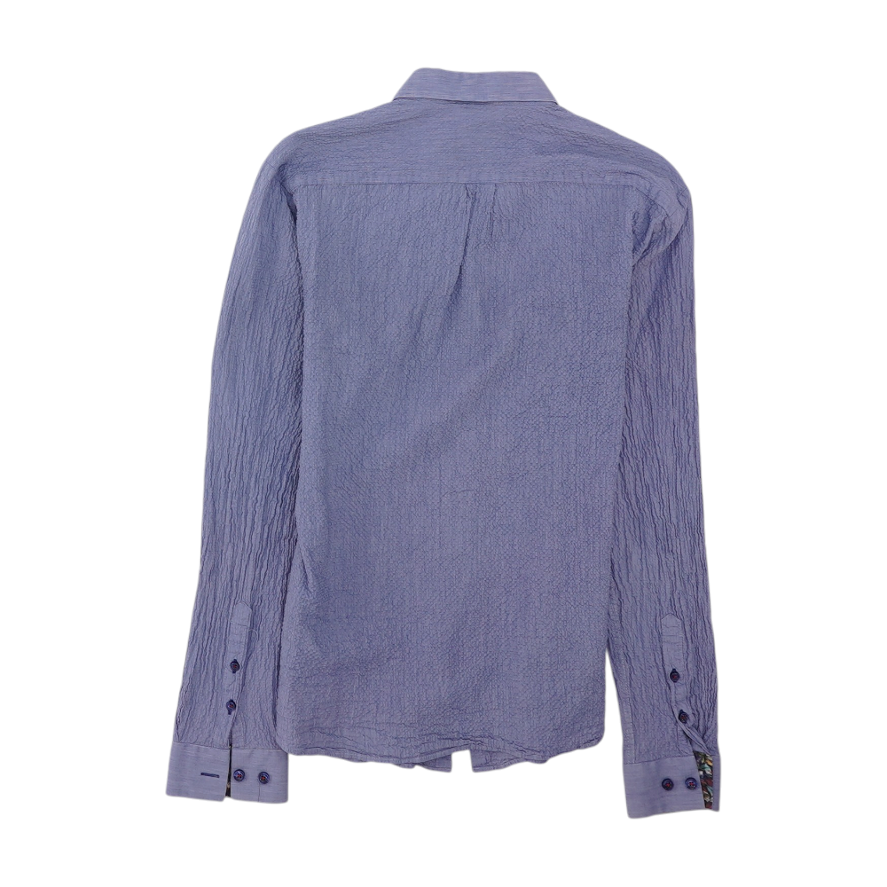 Blue Solid Long Sleeve Button Down