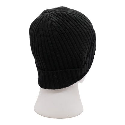 Black Ribbed Knit Logo Beanie