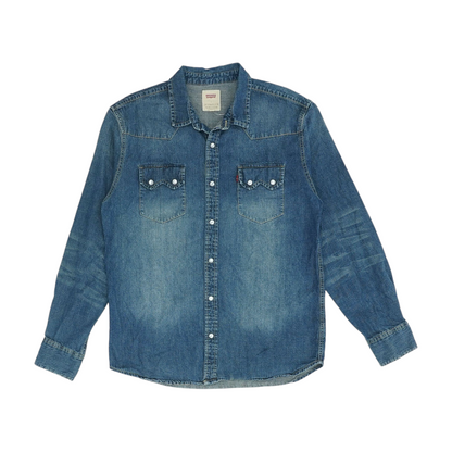 Blue Solid Long Sleeve Button Down