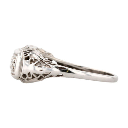 14K White Gold Diamond Art Deco 3 Stone Filgree Setting Band