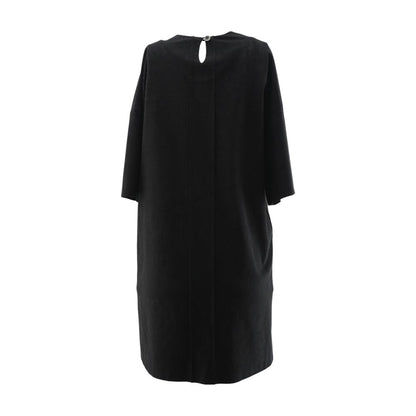 Black Solid Midi Dress