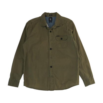 Green Solid Long Sleeve Button Down