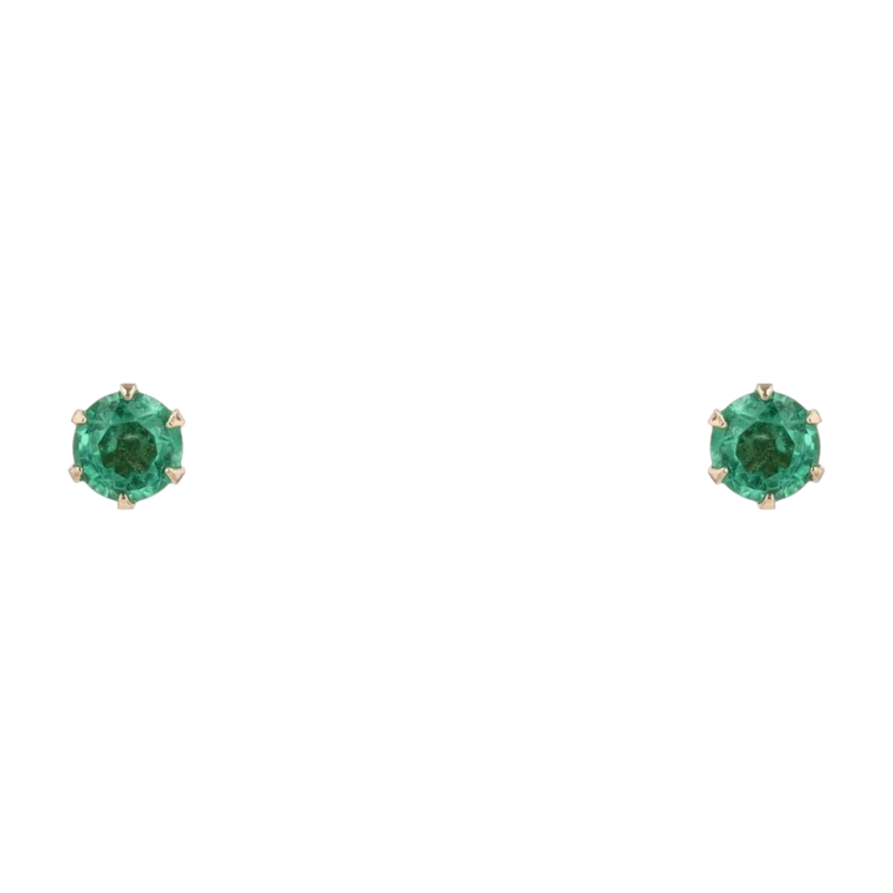 10K Yellow Gold Green Stone Stud Earrings