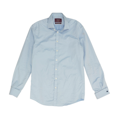 Blue Solid Long Sleeve Button Down