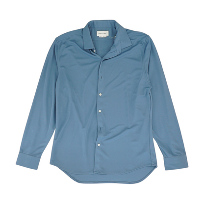Blue Solid Long Sleeve Button Down