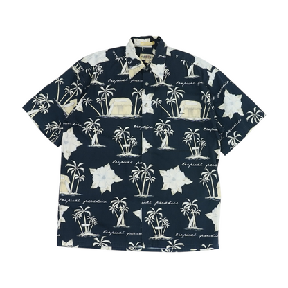 Vintage Navy Graphic Short Sleeve Button Down