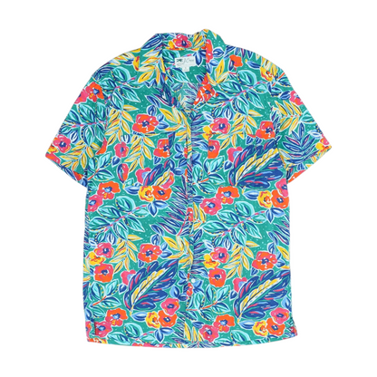 Green Floral Short Sleeve Button Down