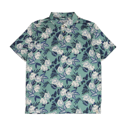 Green Floral Short Sleeve Polo