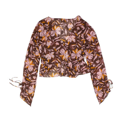 Brown Graphic Long Sleeve Blouse