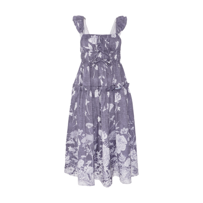 Gray Floral Midi Dress