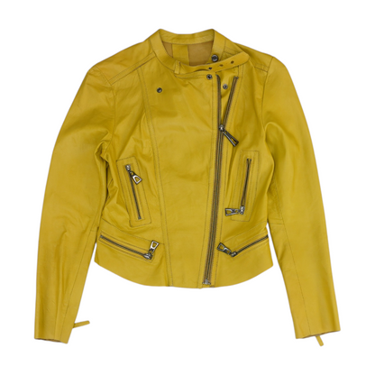 Yellow Solid Leather Jacket