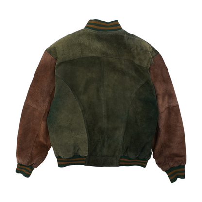 Vintage Green Color Block Leather Jacket