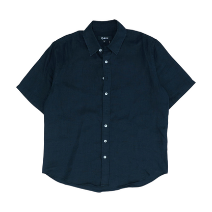 Black Solid Short Sleeve Button Down