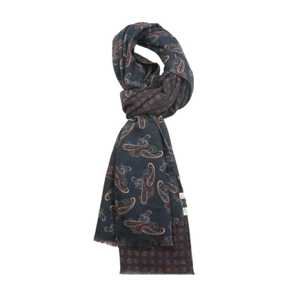 Navy Paisley Wool Scarf