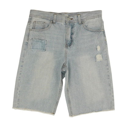 Blue Solid Denim Shorts