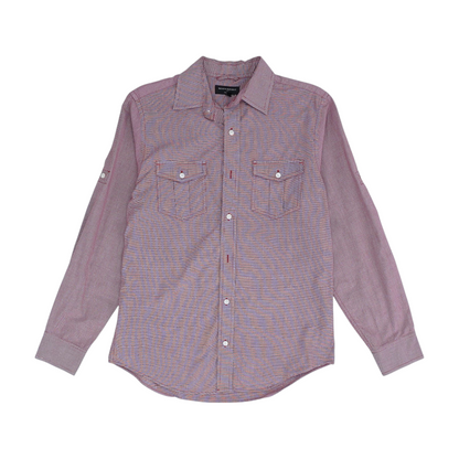 Red Solid Long Sleeve Button Down