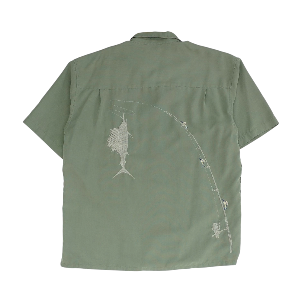 Green Solid Short Sleeve Button Down