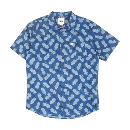 Blue Graphic Short Sleeve Button Down