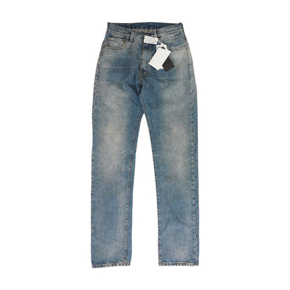 Blue Five-Pocket Straight-Leg Denim Jeans