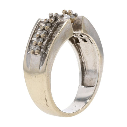 3/8 Ct 14K White Gold Round And Baguette Diamond Cocktail Ring