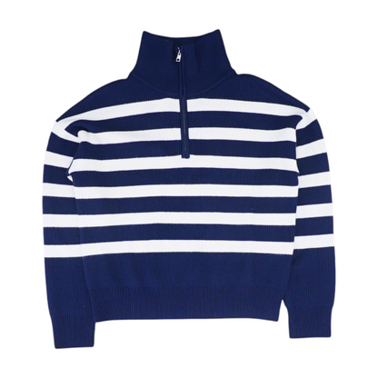 Navy Striped 1/4 Zip Sweater