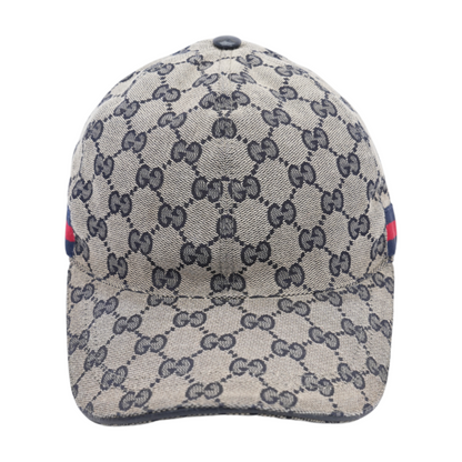 GG Canvas Baseball Hat with Web in Beige Blue