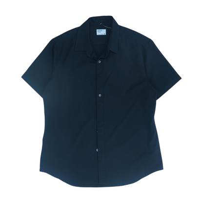 Black Solid Short Sleeve Button Down