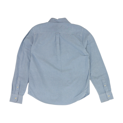 Blue Solid Long Sleeve Button Down