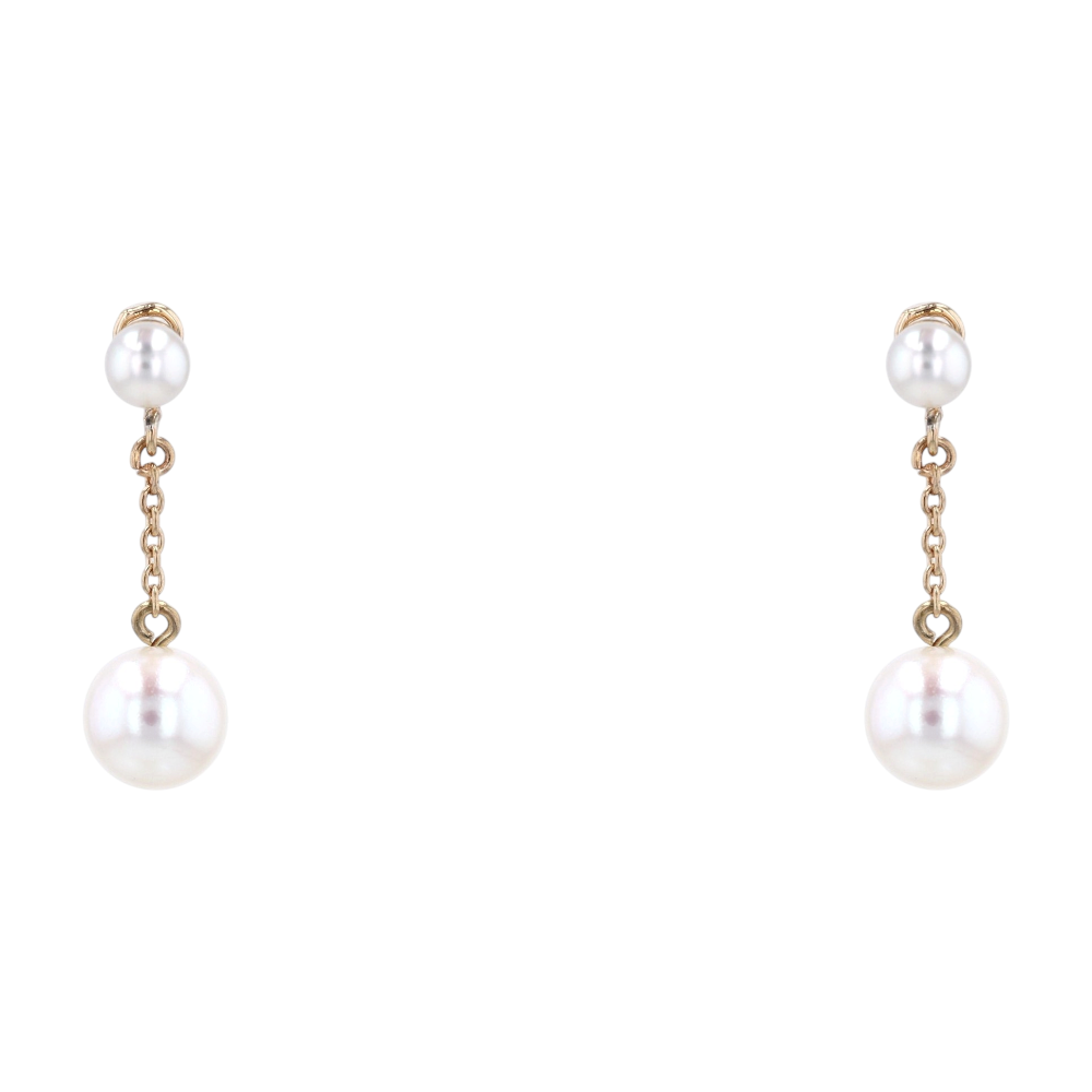 18K Yellow Gold Cultured Pearl Drop Earrings – Image 1