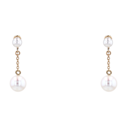 18K Yellow Gold Cultured Pearl Drop Earrings – Image 1