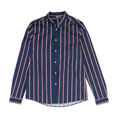 Navy Striped Long Sleeve Button Down