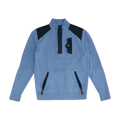 Blue Solid 1/4 Zip Sweater