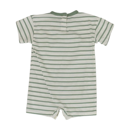 Green Striped Short Sleeve One-Piece