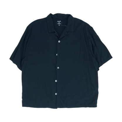 Black Solid Short Sleeve Button Down