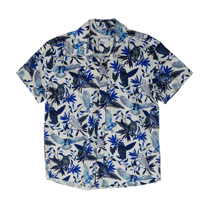 Blue Graphic Short Sleeve Button Down