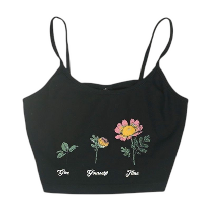 Black Floral Cropped Blouse