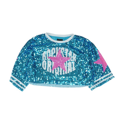 Blue Graphic Cropped Blouse
